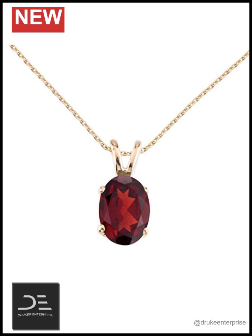 14k Yellow Gold Oval Garnet Pendant Necklace 18" Chain